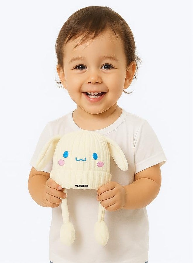 Yanwenx Bunny Cap with Moving Ears for Kids (1-10 Yrs) | Plush Wool Winter Hat | Cute Girls Headwear & Funny Cap_White - Image 3